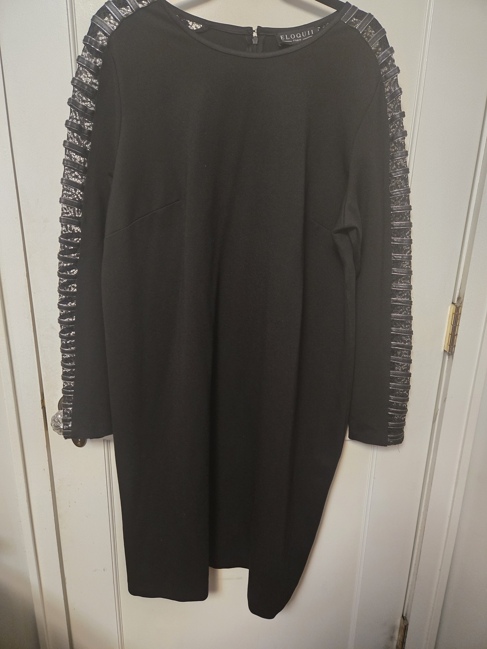 Eloquii Black Long-Sleeve Shift Dress with Striped Sequin Sleeves